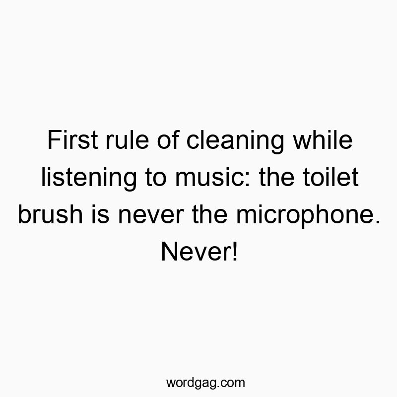 First rule of cleaning while listening to music: the toilet brush is never the microphone. Never!