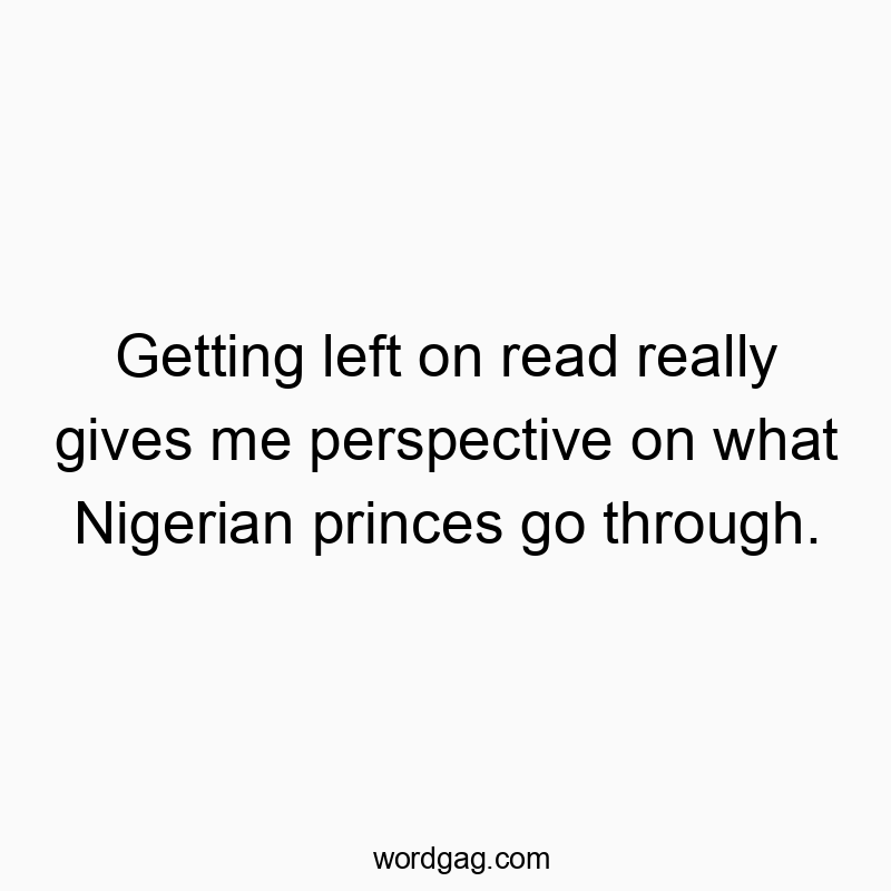 Witty text about feeling ignored, comparing it humorously to Nigerian prince scams.