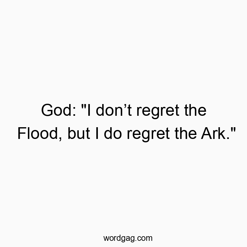 God: “I don’t regret the Flood, but I do regret the Ark.”