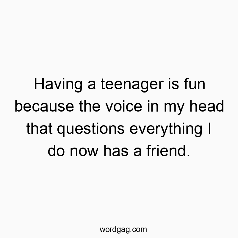 Having a teenager is fun because the voice in my head that questions everything I do now has a friend.