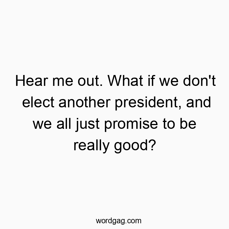 Hear me out. What if we don’t elect another president, and we all just promise to be really good?