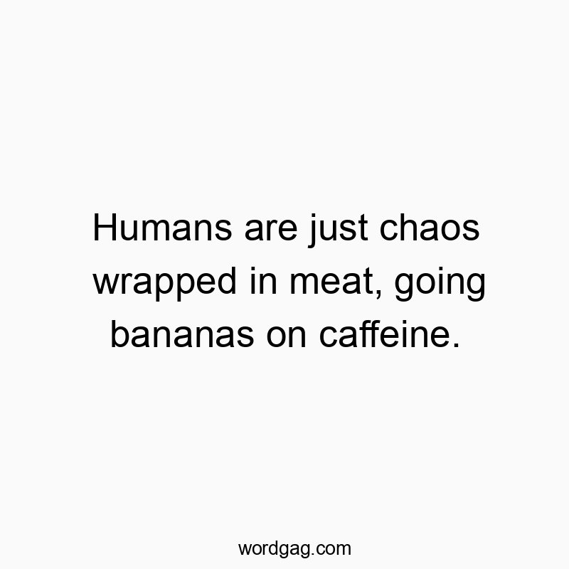 Funny wrapped quotes - Humans are just chaos wrapped in meat, going bananas on caffeine.