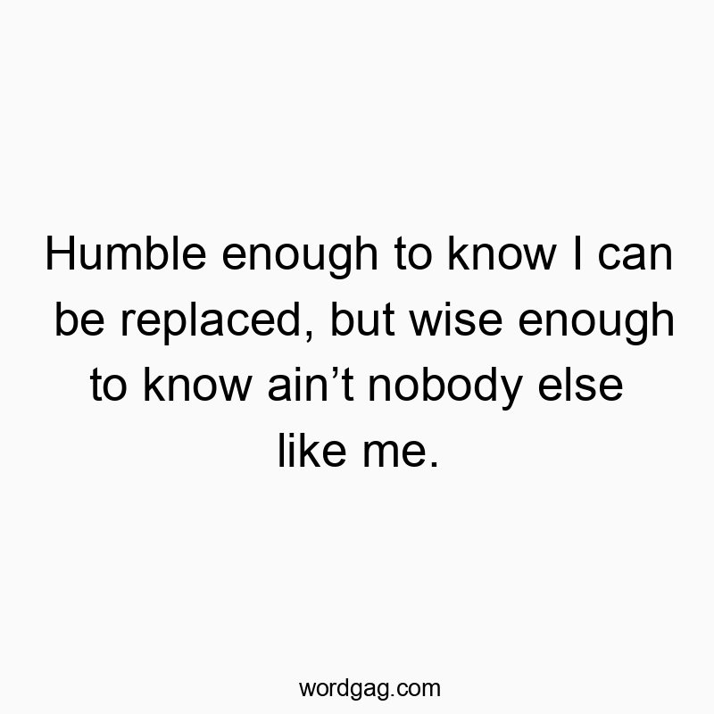 Humble enough to know I can be replaced, but wise enough to know ain’t nobody else like me.