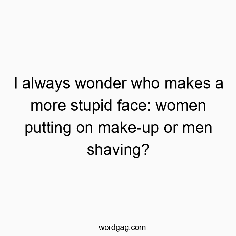 I always wonder who makes a more stupid face: women putting on make-up or men shaving?