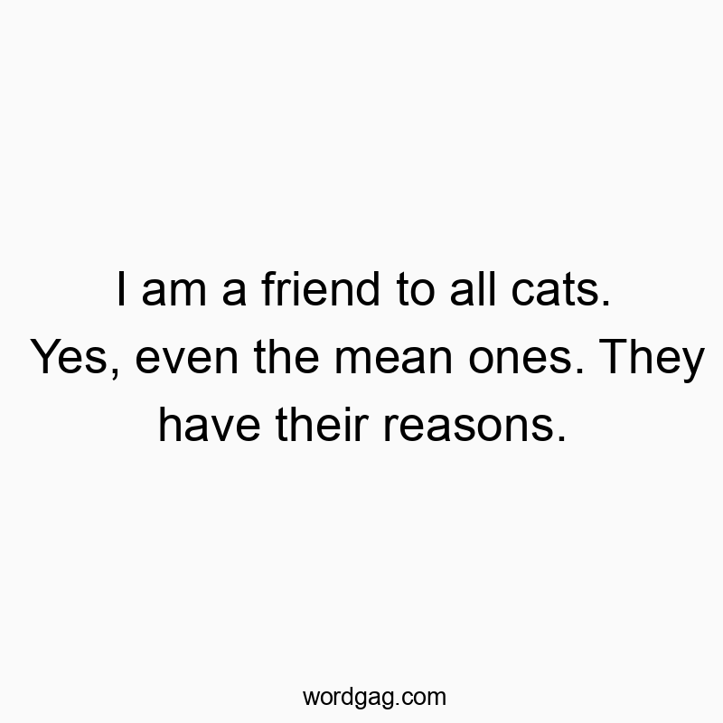 I am a friend to all cats. Yes, even the mean ones. They have their reasons.