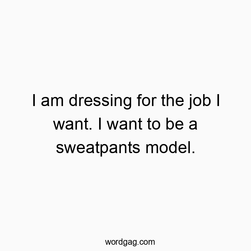 I am dressing for the job I want. I want to be a sweatpants model.