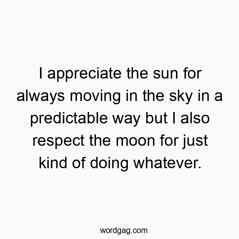I appreciate the sun for always moving in the sky in a predictable way but I also respect the moon for just kind of doing whatever.