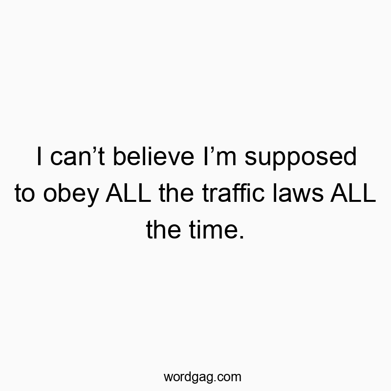 I can’t believe I’m supposed to obey ALL the traffic laws ALL the time.