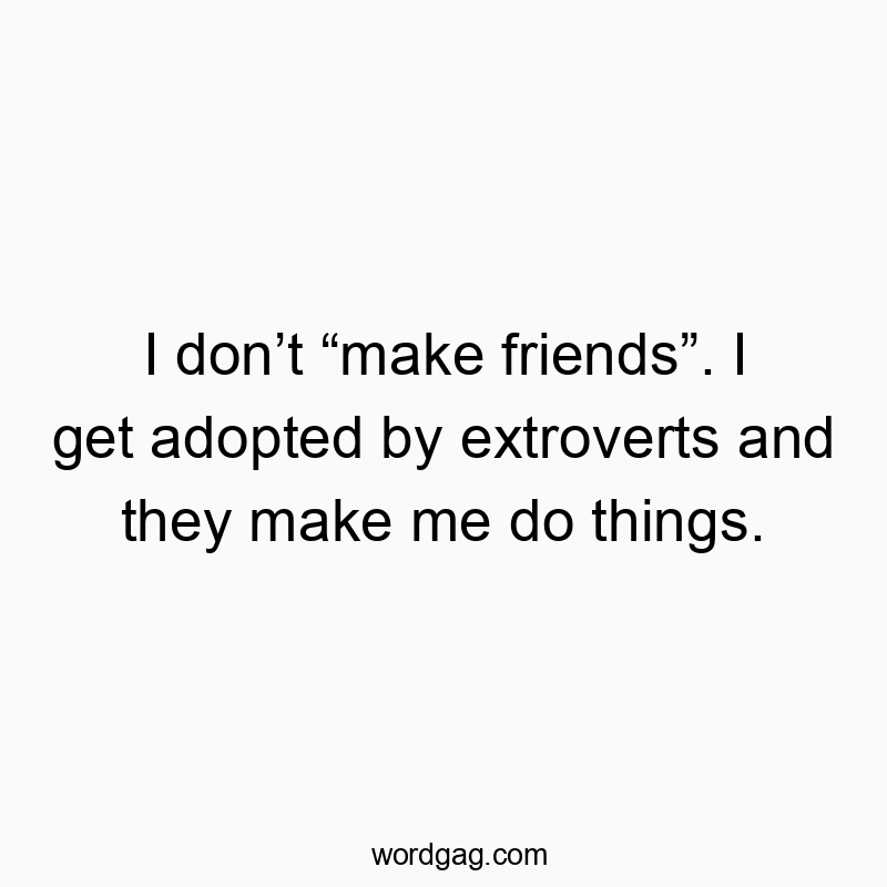 I donโt โmake friendsโ. I get adopted by extroverts and they make me do things.