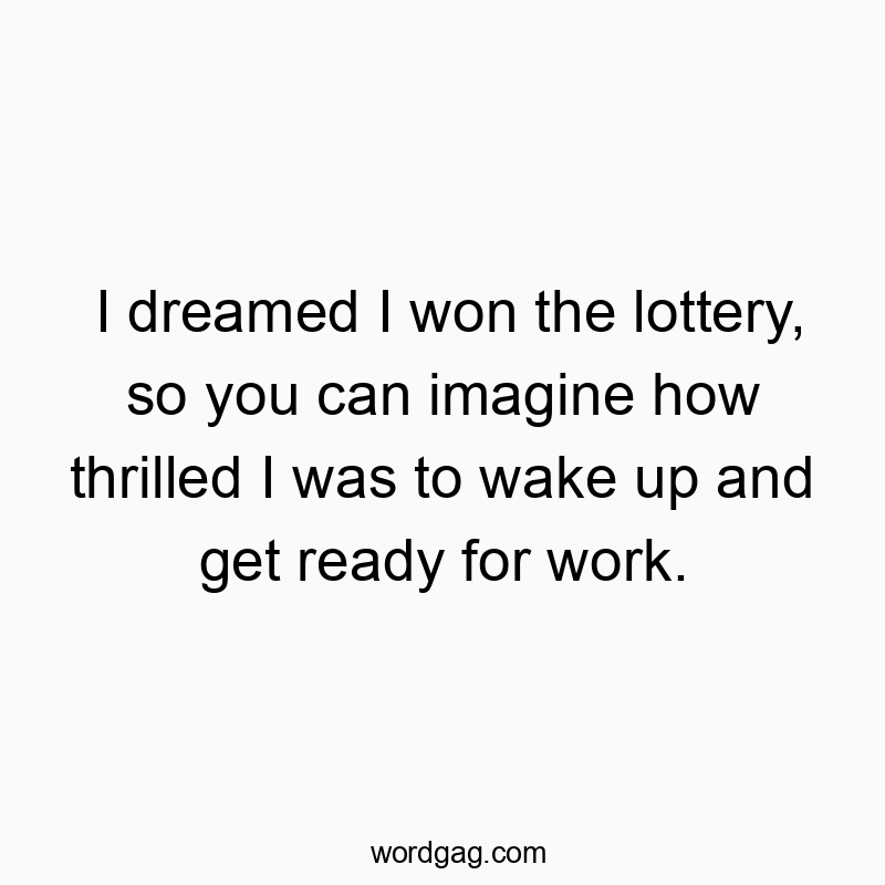 I dreamed I won the lottery, so you can imagine how thrilled I was to wake up and get ready for work.