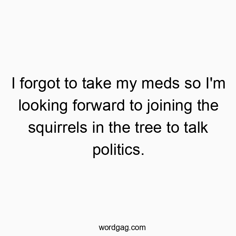 I forgot to take my meds so I’m looking forward to joining the squirrels in the tree to talk politics.