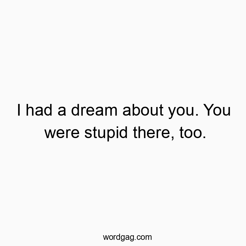 I had a dream about you. You were stupid there, too.
