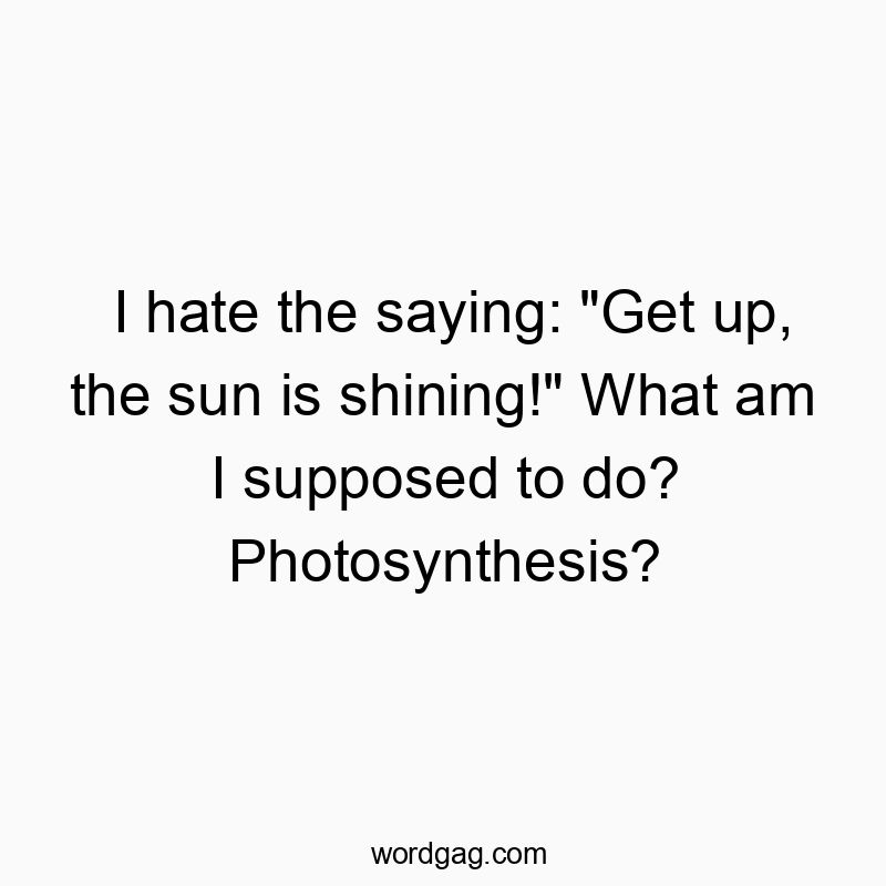 Funny photosynthesis quotes - I hate the saying: “Get up, the sun is shining!” What am I supposed to do? Photosynthesis?