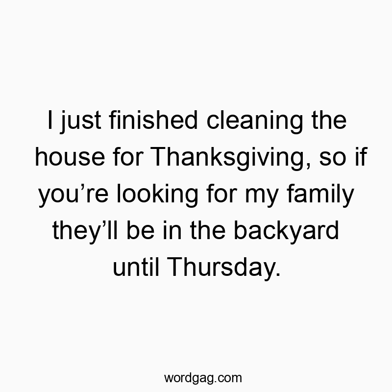 Playful quote about hiding from family after cleaning for Thanksgiving.