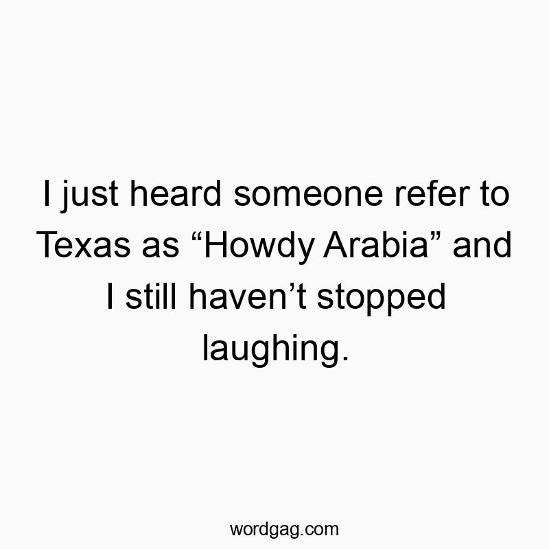 I just heard someone refer to Texas as โHowdy Arabiaโ and I still havenโt stopped laughing.