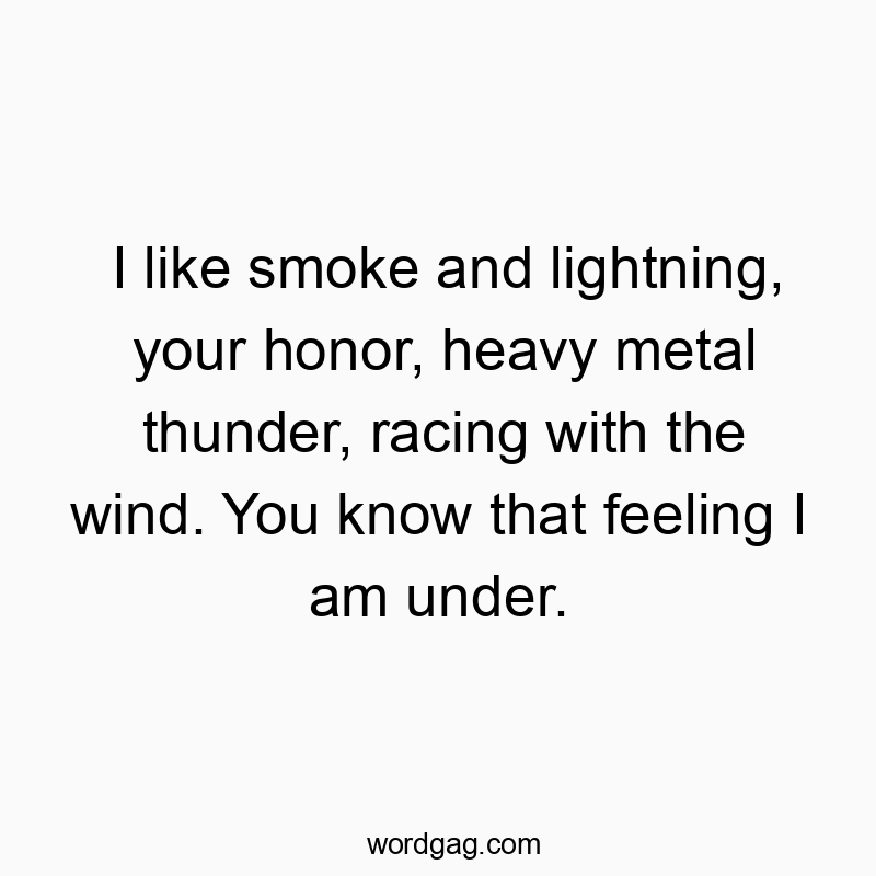 Funny know quotes - I like smoke and lightning, your honor, heavy metal thunder, racing with the wind. You know that feeling I am under.