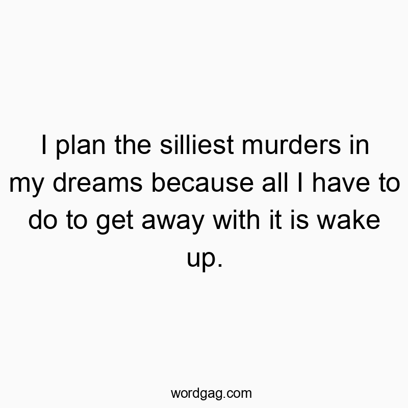 I plan the silliest murders in my dreams because all I have to do to get away with it is wake up.