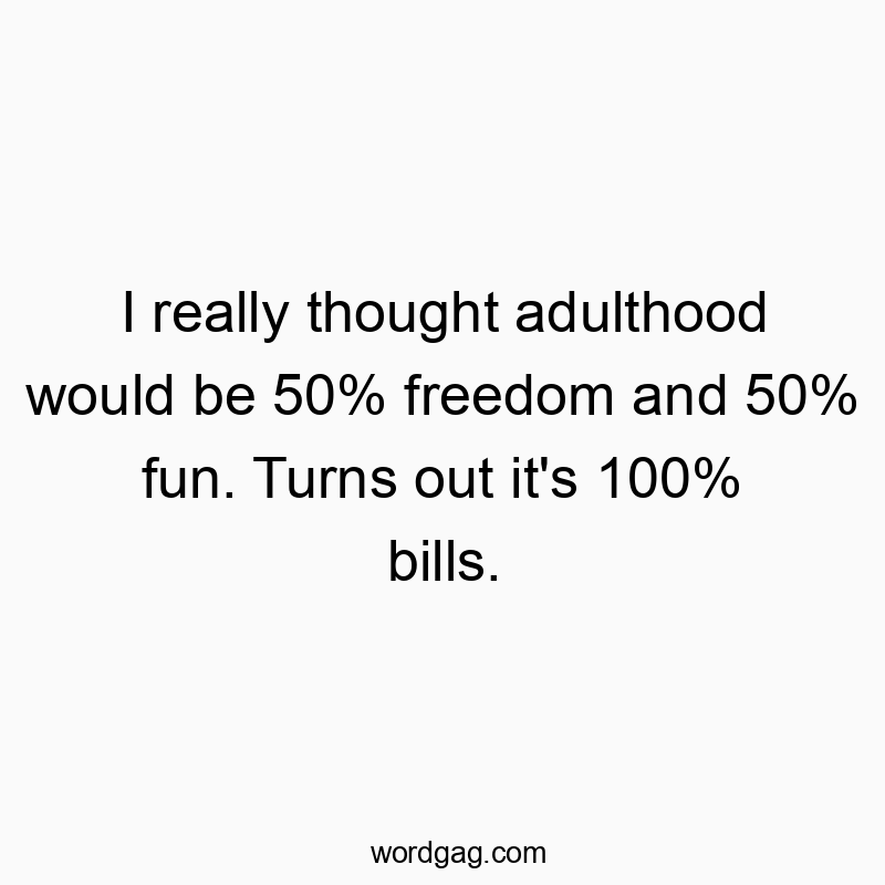 I really thought adulthood would be 50% freedom and 50% fun. Turns out it’s 100% bills.