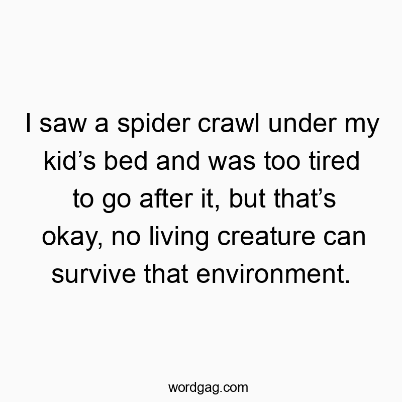 I saw a spider crawl under my kidโs bed and was too tired to go after it, but thatโs okay, no living creature can survive that environment.