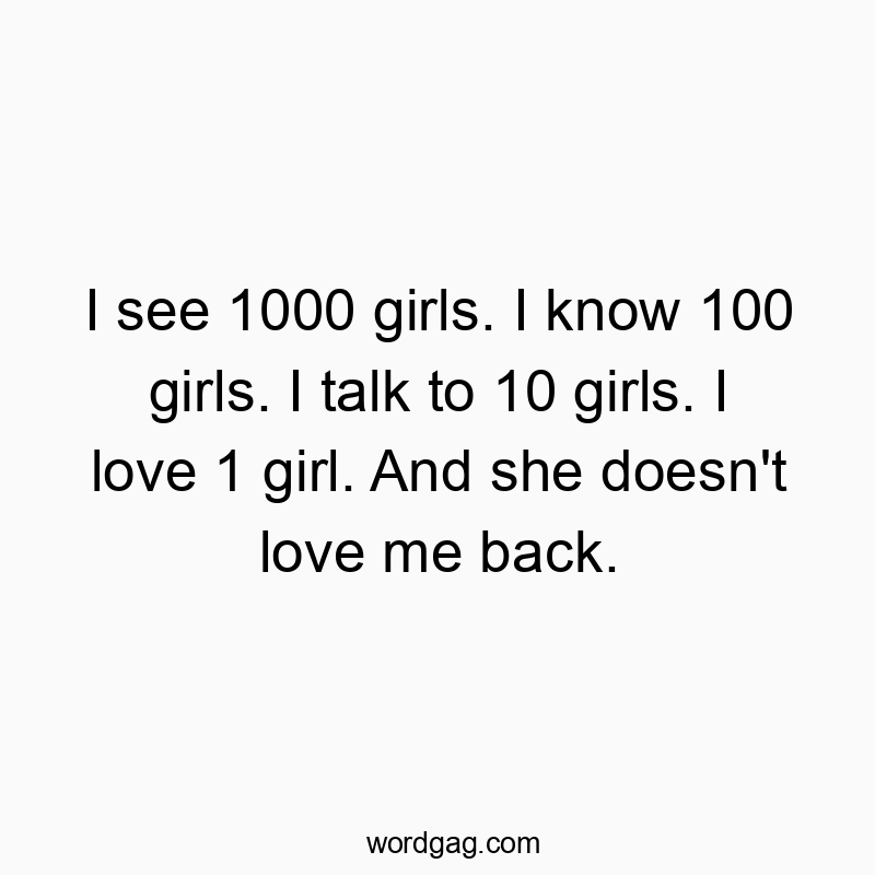 I see 1000 girls. I know 100 girls. I talk to 10 girls. I l…