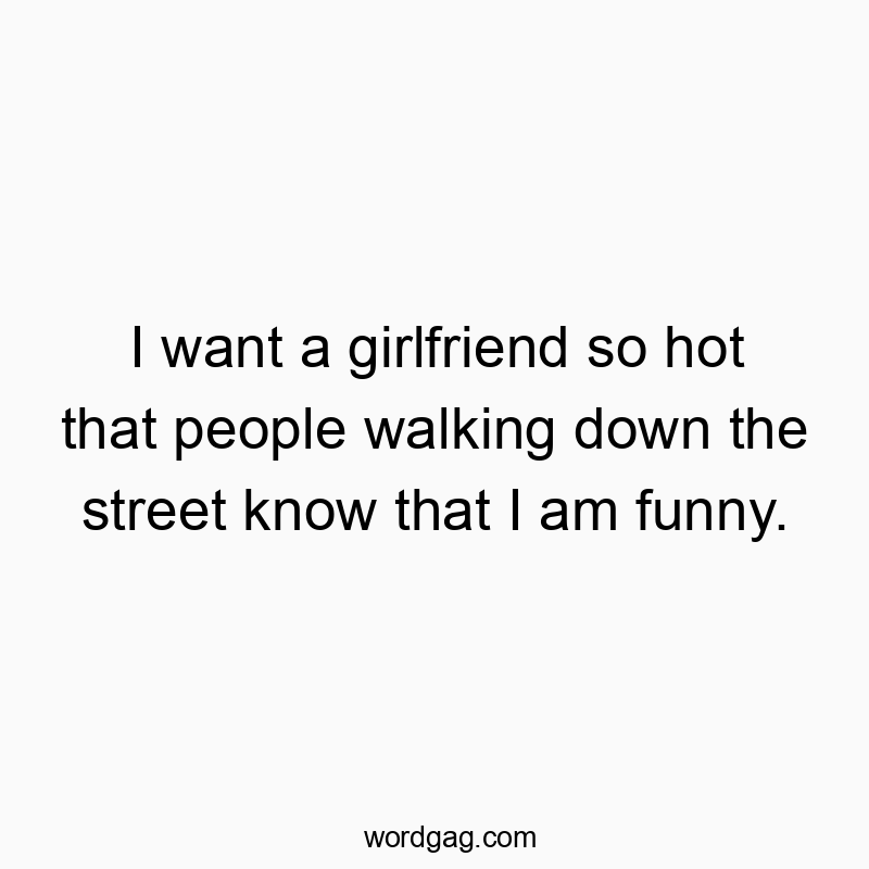 I want a girlfriend so hot that people walking down the street know that I am funny.