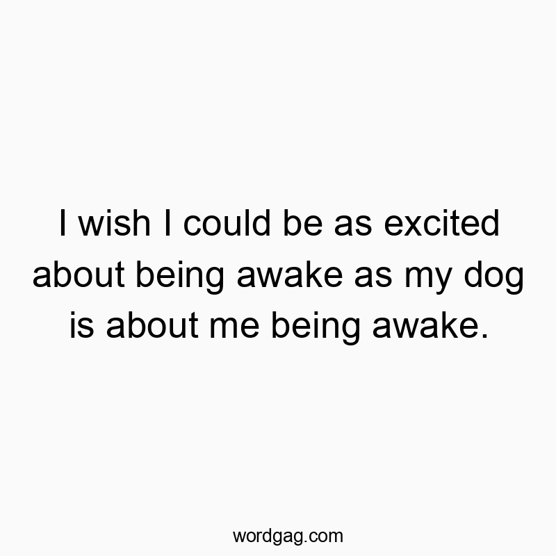 Playful quote about wishing to match a dog's joyful wakefulness.