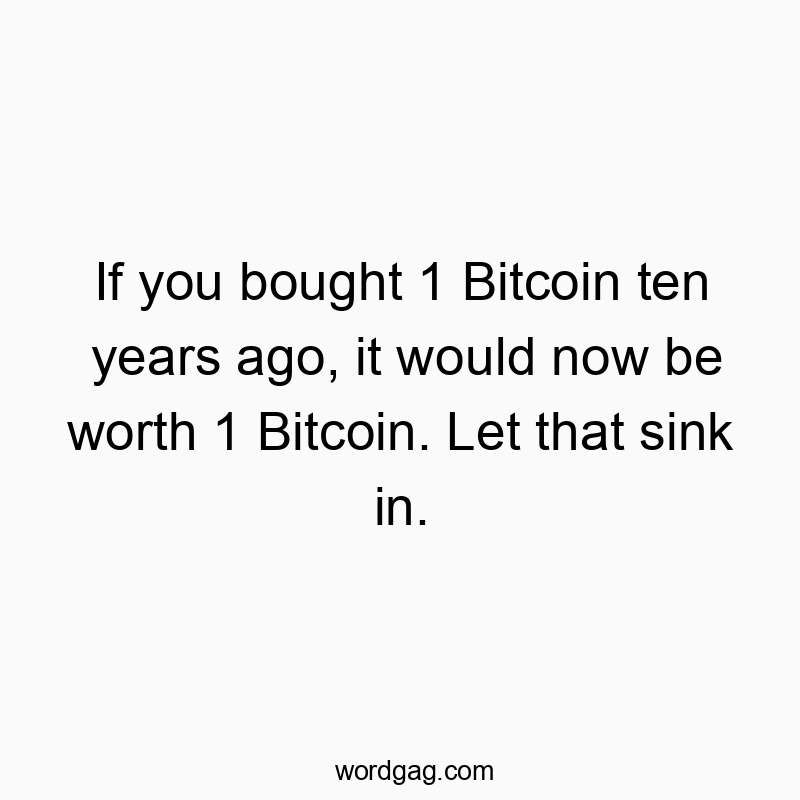 If you bought 1 Bitcoin ten years ago, it would now be worth 1 Bitcoin. Let that sink in.