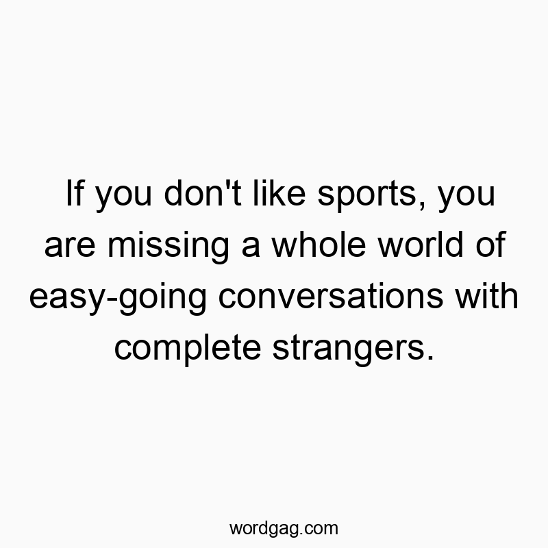 If you don’t like sports, you are missing a whole world of easy-going conversations with complete strangers.