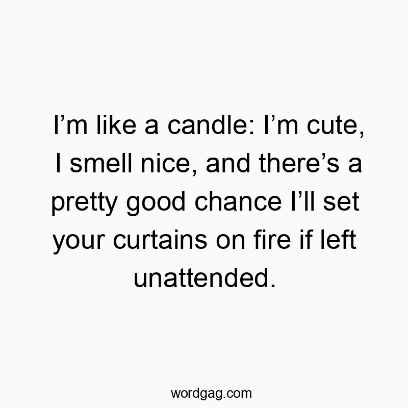 I’m like a candle: I’m cute, I smell nice, and there’s a pretty good chance I’ll set your curtains on fire if left unattended.