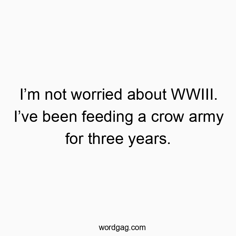 I’m not worried about WWIII. I’ve been feeding a crow army for three years.