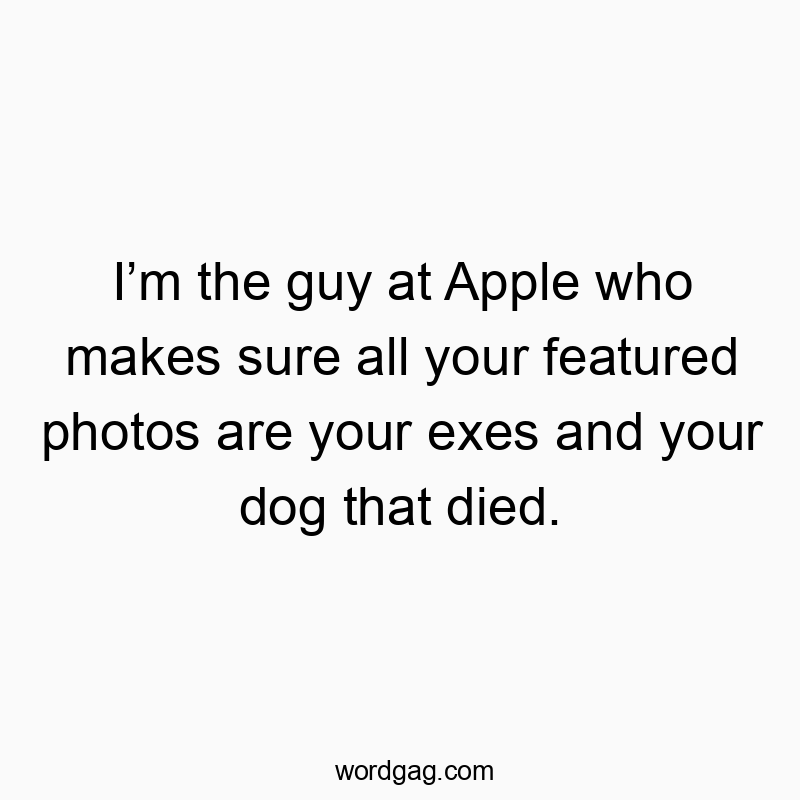 Funny photos quotes - I’m the guy at Apple who makes sure all your featured photos are your exes and your dog that died.