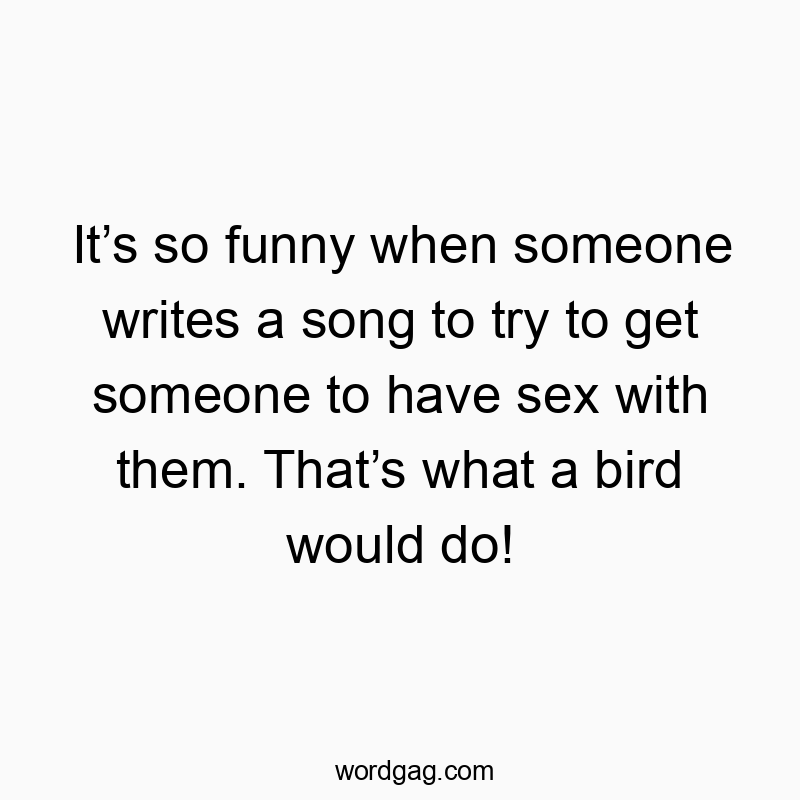 It’s so funny when someone writes a song to try to get someone to have sex with them. That’s what a bird would do!