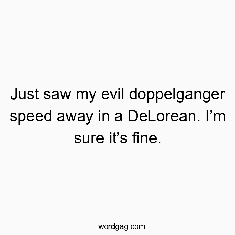 Just saw my evil doppelganger speed away in a DeLorean. I’m sure it’s fine. Just saw my evil doppelganger speed away in a DeLorean. I’m sure it’s fine.
