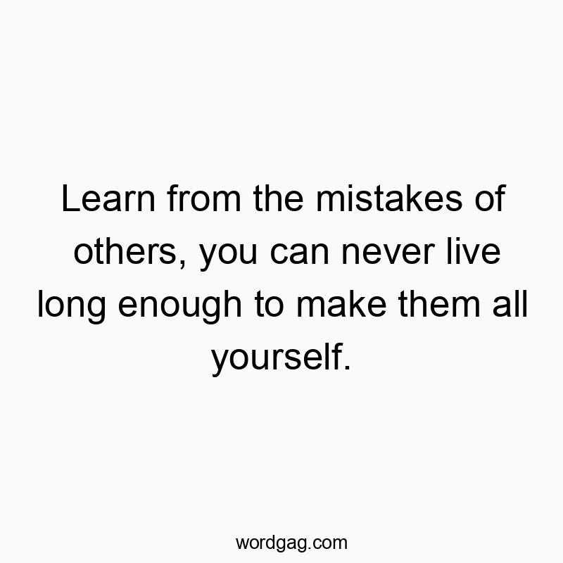 Learn from the mistakes of others, you can never live long enough to make them all yourself.