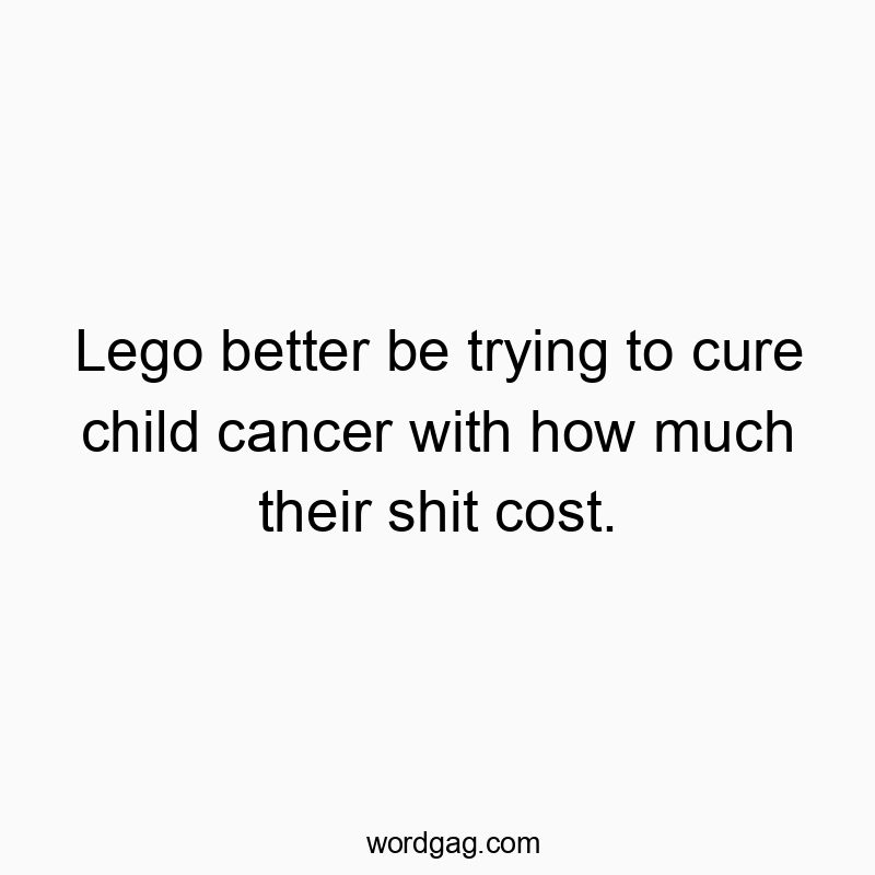 Lego better be trying to cure child cancer with how much their shit cost.