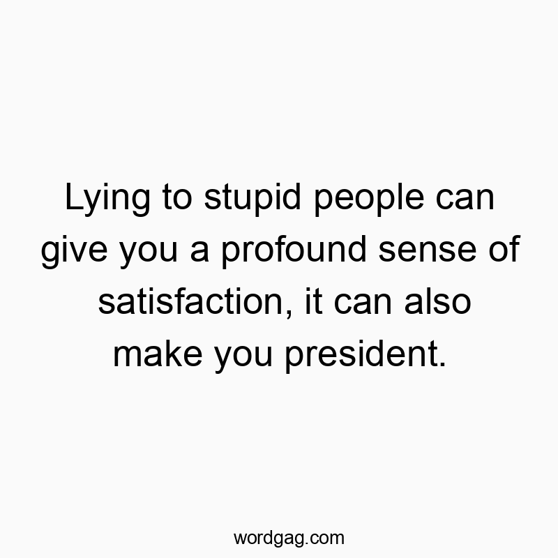 Lying to stupid people can give you a profound sense of satisfaction, it can also make you president.