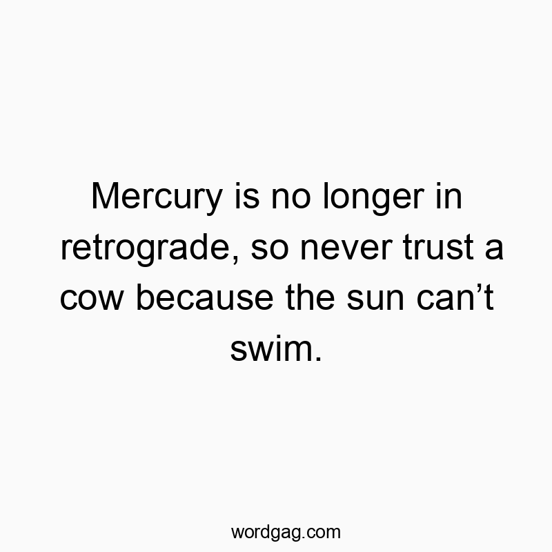 Mercury is no longer in retrograde, so never trust a cow because the sun canโt swim.