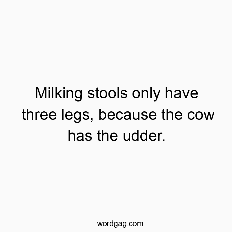 Milking stools only have three legs, because the cow has the udder.