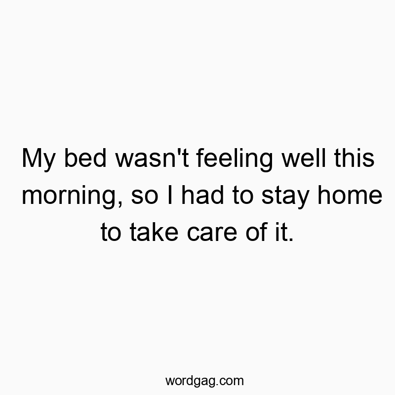 My bed wasn’t feeling well this morning, so I had to stay home to take care of it.