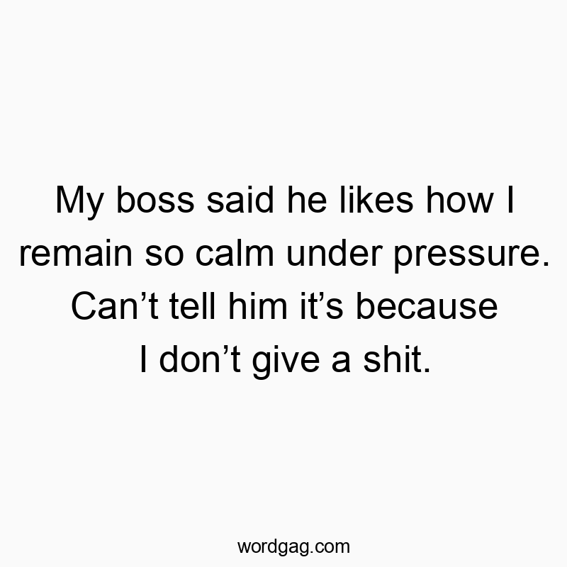 My boss said he likes how I remain so calm under pressure. Can’t tell him it’s because I don’t give a shit.