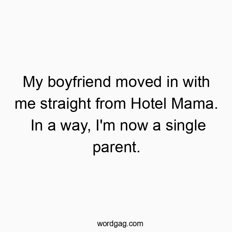 My boyfriend moved in with me straight from Hotel Mama. In a way, I’m now a single parent.