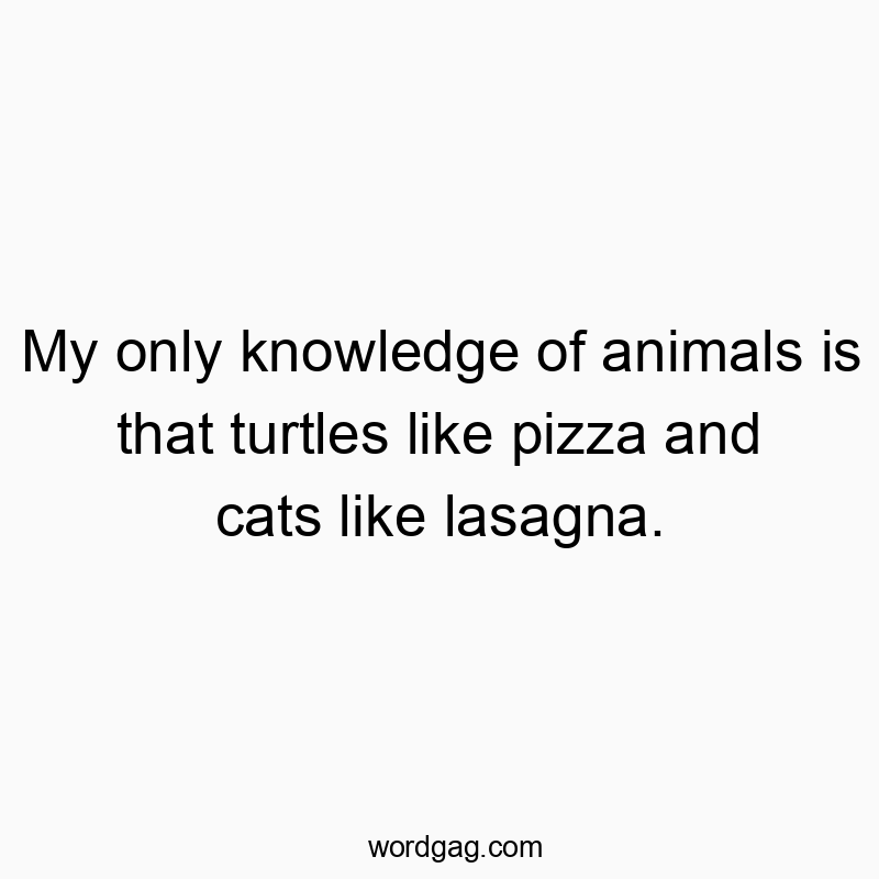 My only knowledge of animals is that turtles like pizza and cats like lasagna.