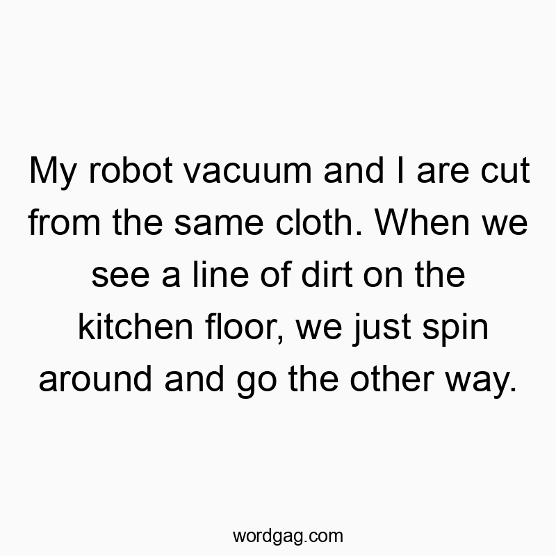 My robot vacuum and I are cut from the same cloth. When we see a line of dirt on the kitchen floor, we just spin around and go the other way.