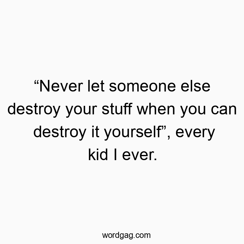 “Never let someone else destroy your stuff when you can destroy it yourself”, every kid I ever.