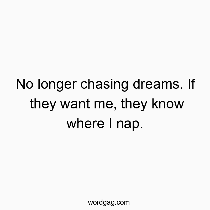 No longer chasing dreams. If they want me, they know where I nap.