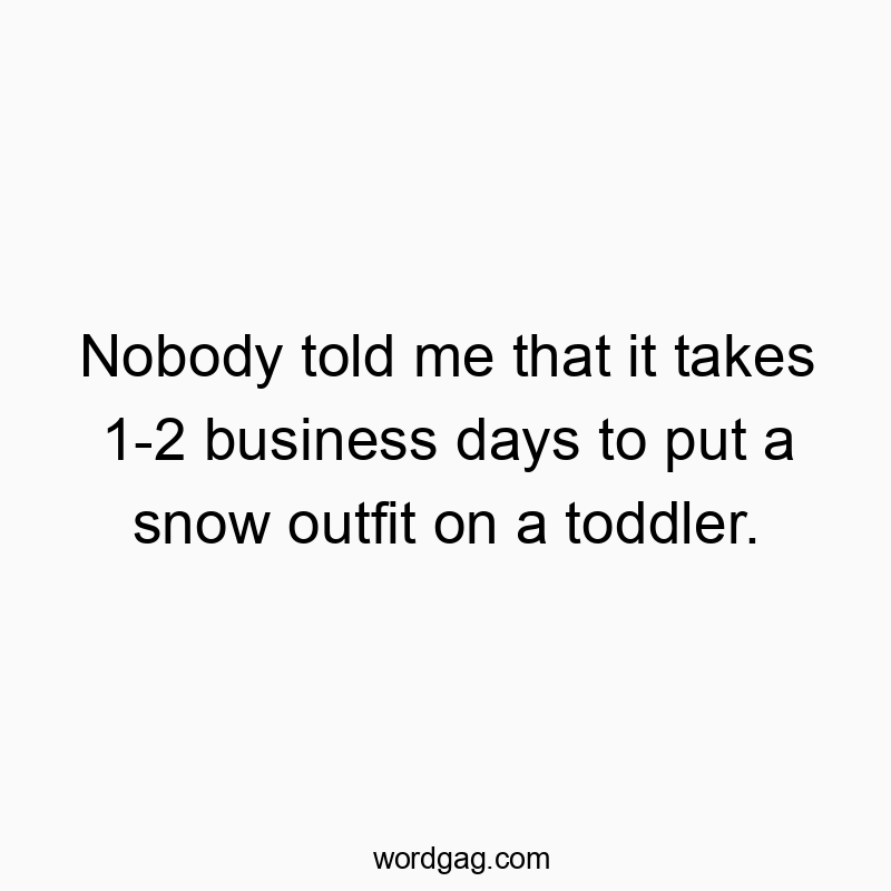 Nobody told me that it takes 1-2 business days to put a snow outfit on a toddler.