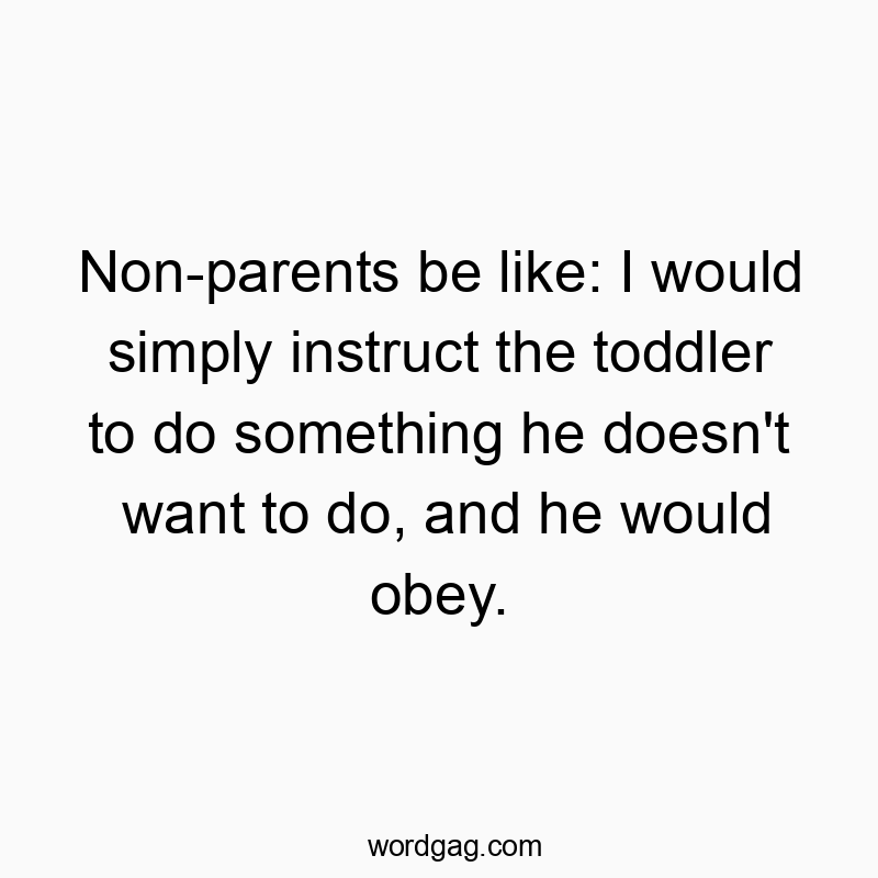 Non-parents be like: I would simply instruct the toddler to do something he doesn’t want to do, and he would obey.