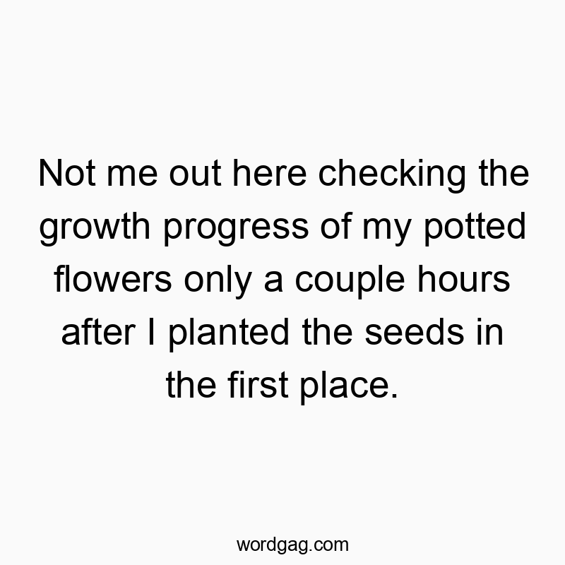 Not me out here checking the growth progress of my potted flowers only a couple hours after I planted the seeds in the first place.