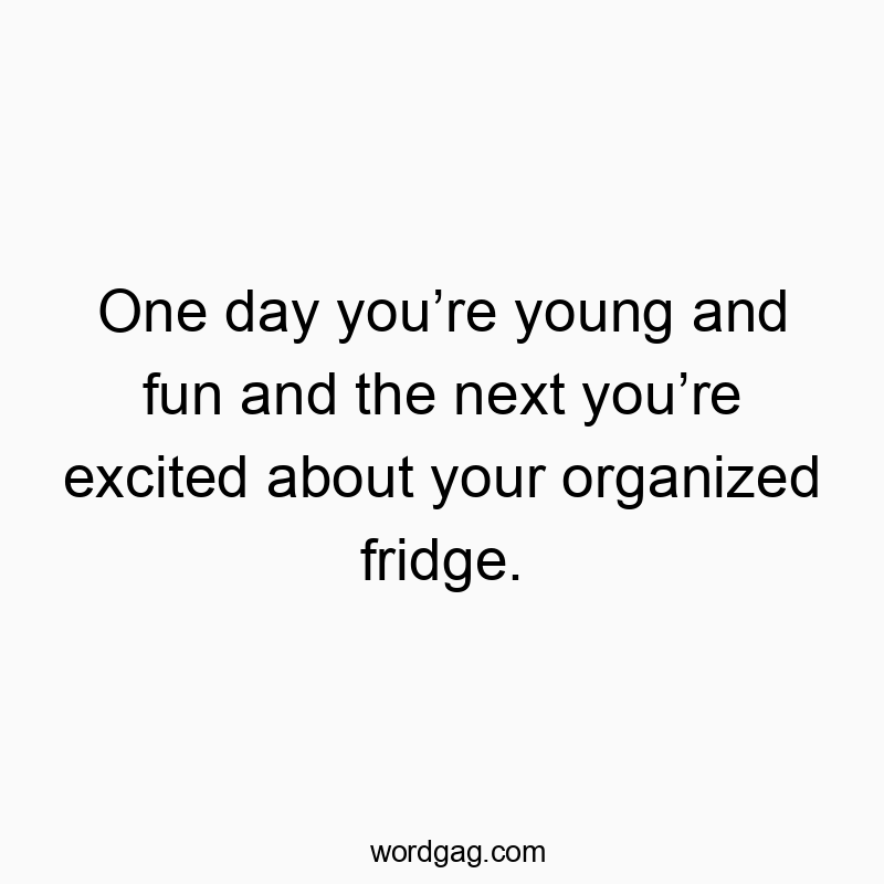 One day youโre young and fun and the next youโre excited about your organized fridge.