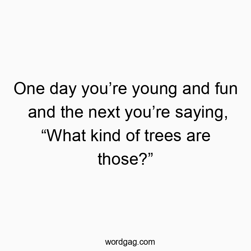 Funny youth quotes - One day youâre young and fun and the next youâre saying, âWhat kind of trees are those?â